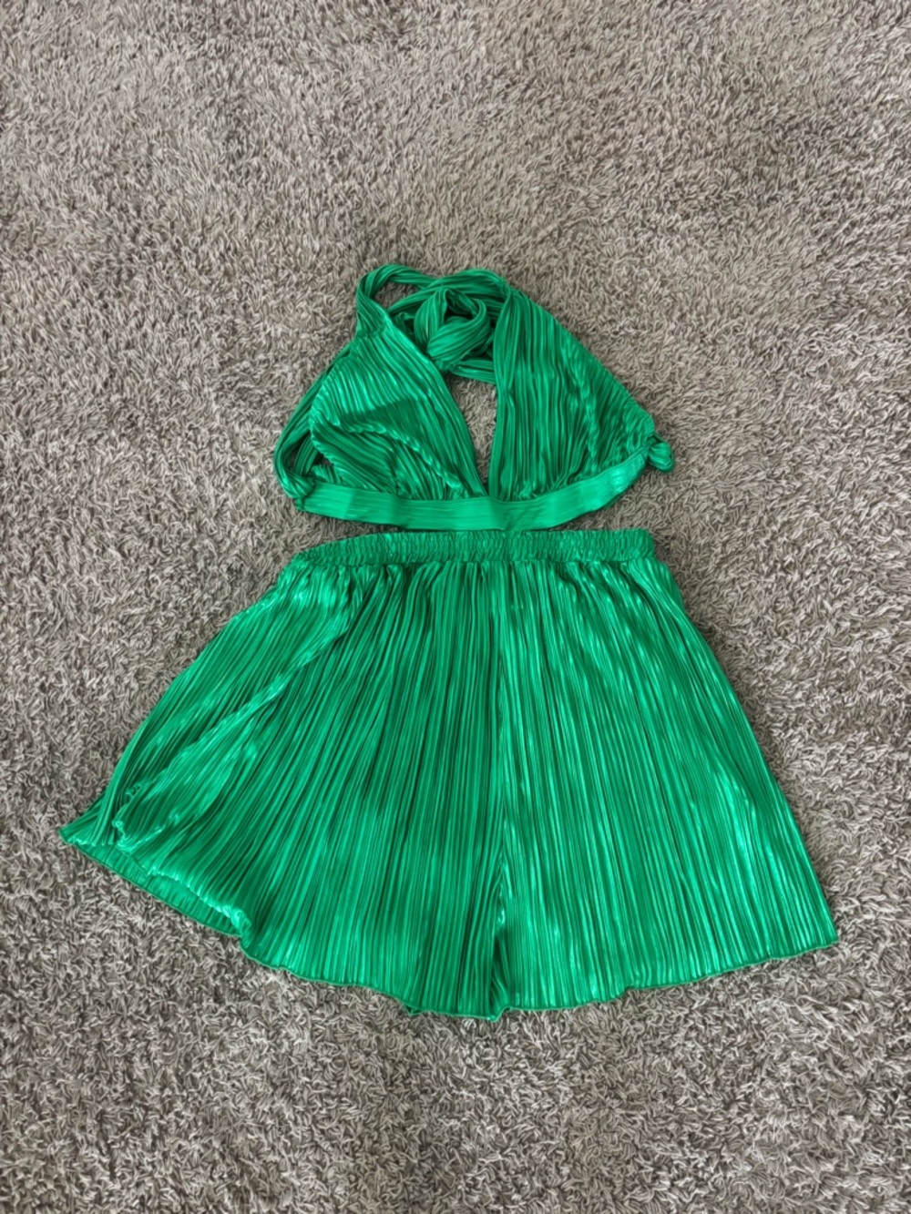 SHEIN Emerald Green Pleated Halter Romper